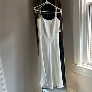 Jenny Yoo collection white spaghetti strap midi wedding dress